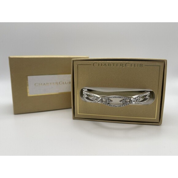Charter Club Silver Tone Crystal Hinge Bangle Bracelet New - Picture 1 of 10